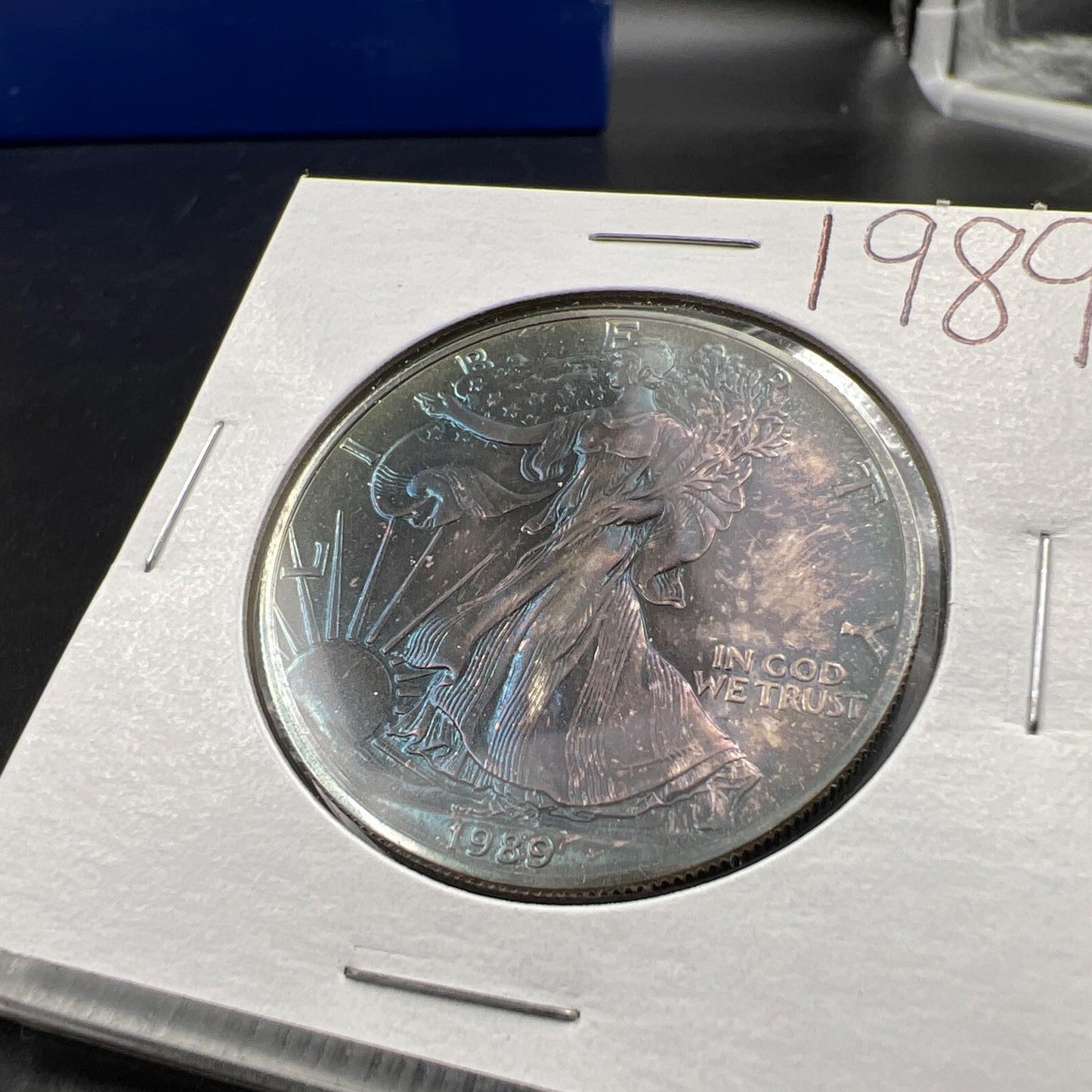 1989 1 Oz ASE American Silver Eagle Coin Gem BU UNC PQ Blue Toning Toner SK#B