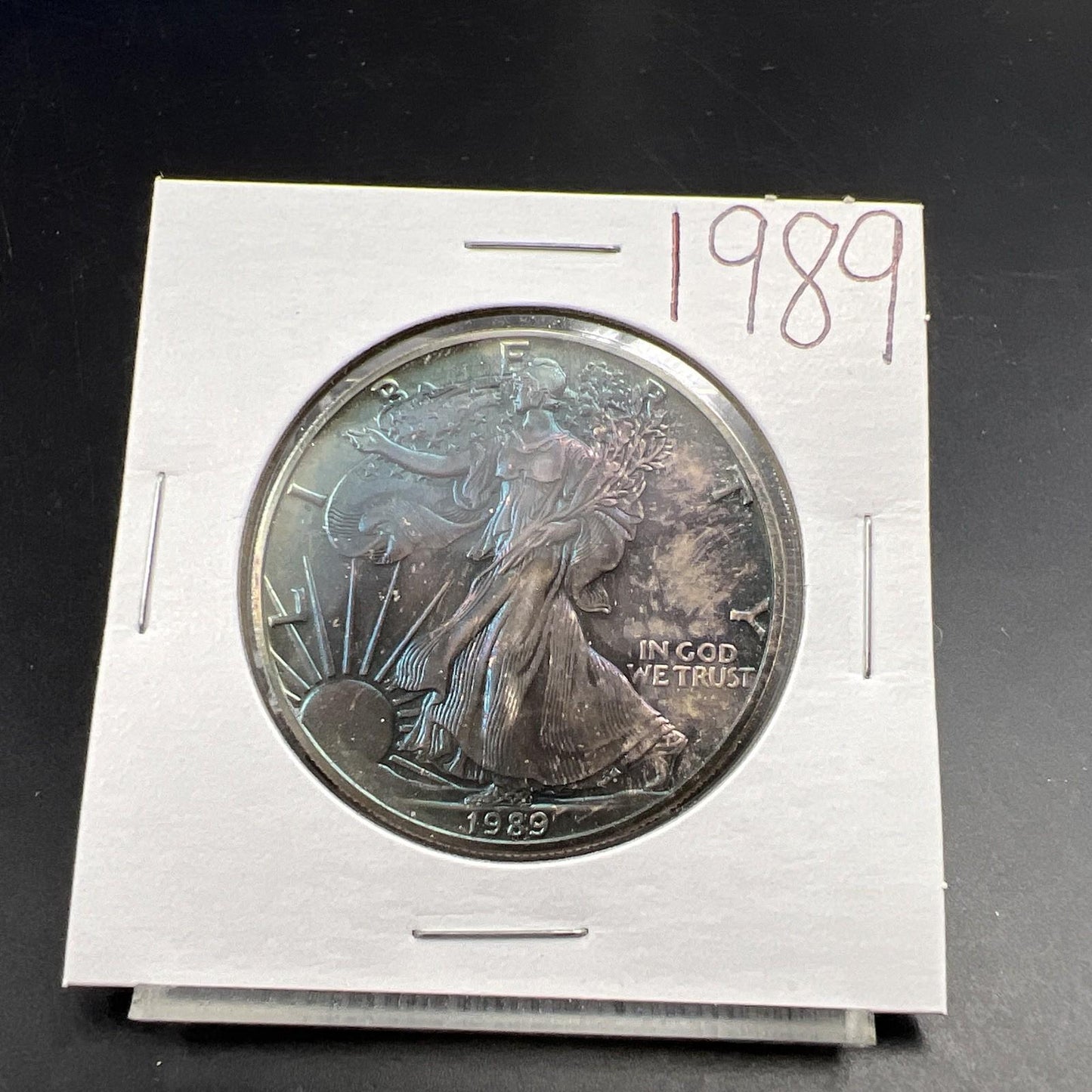 1989 1 Oz ASE American Silver Eagle Coin Gem BU UNC PQ Blue Toning Toner SK#B