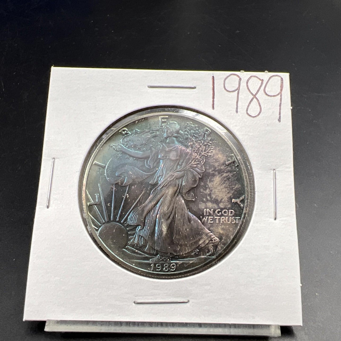 1989 1 Oz ASE American Silver Eagle Coin Gem BU UNC PQ Blue Toning Toner SK#B