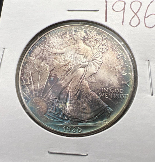 1986 1 Oz ASE American Silver Eagle Coin Gem BU UNC Neat Toning SK#A