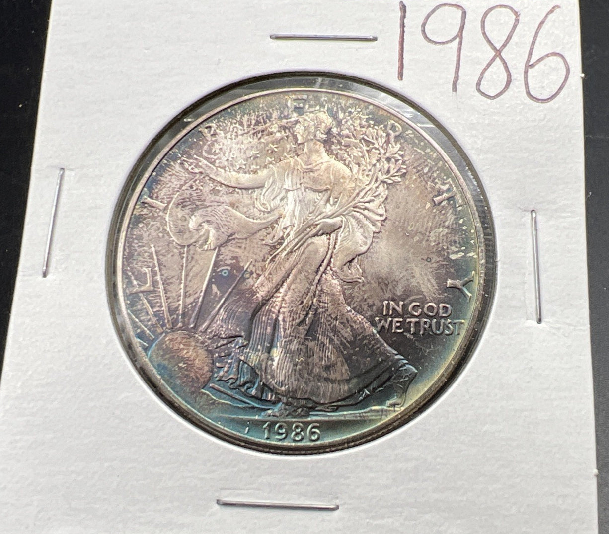 1986 1 Oz ASE American Silver Eagle Coin Gem BU UNC Neat Toning SK#A