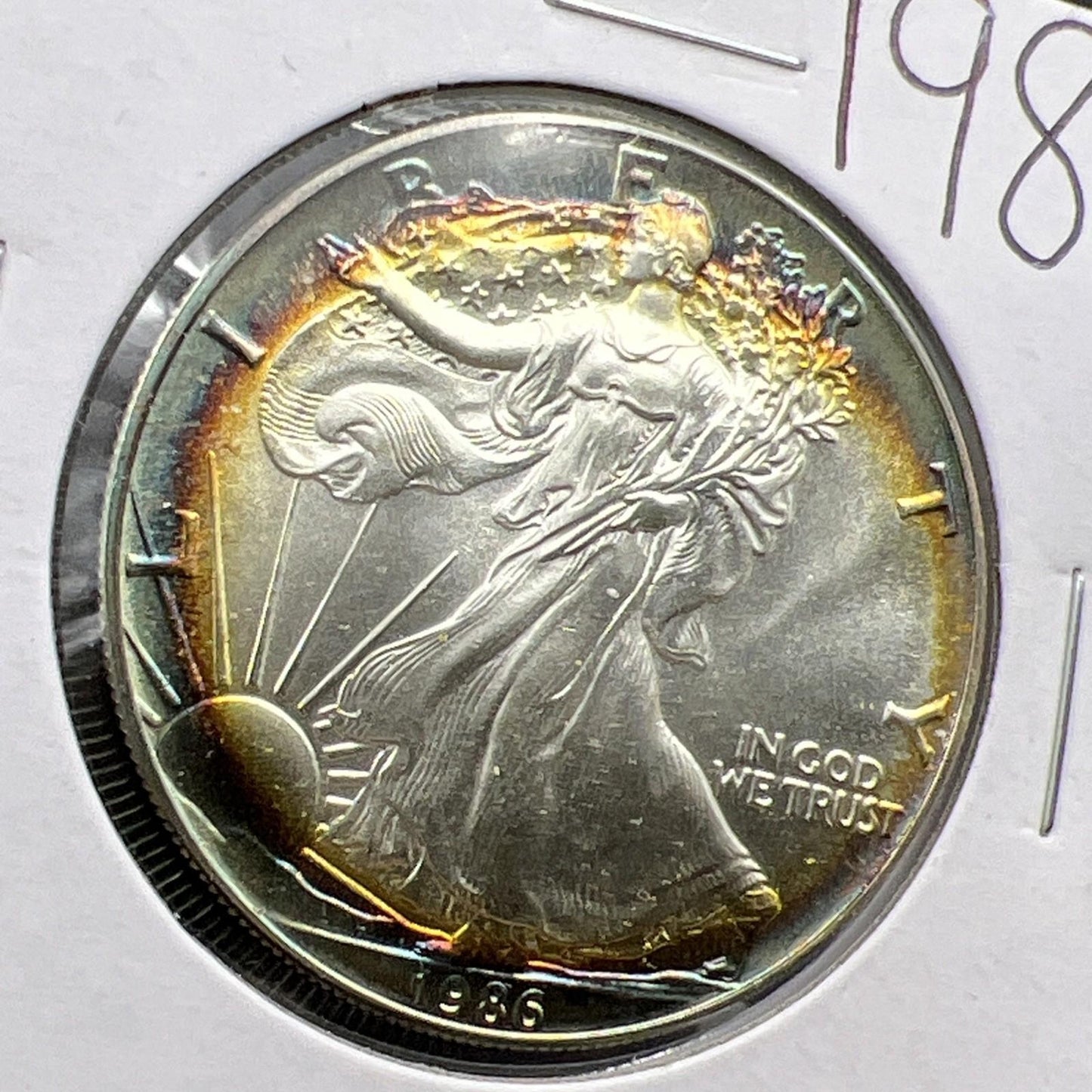 1986 1 Oz ASE American Silver Eagle Coin Gem BU UNC PQ Halo Toning Obverse