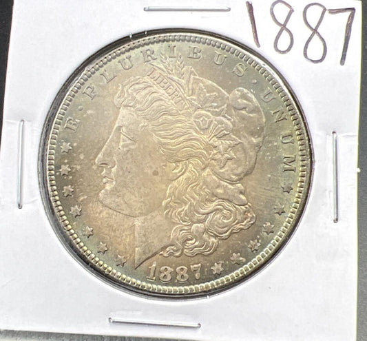 1887 P $1 Morgan Silver Dollar Coin PQ Toning Toner Choice BU UNC