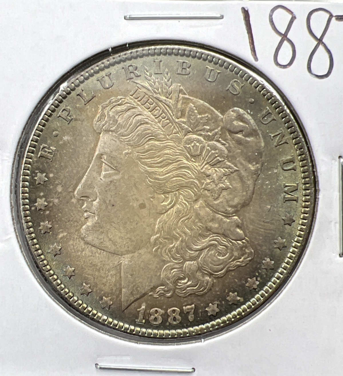 1887 P $1 Morgan Silver Dollar Coin PQ Toning Toner Choice BU UNC