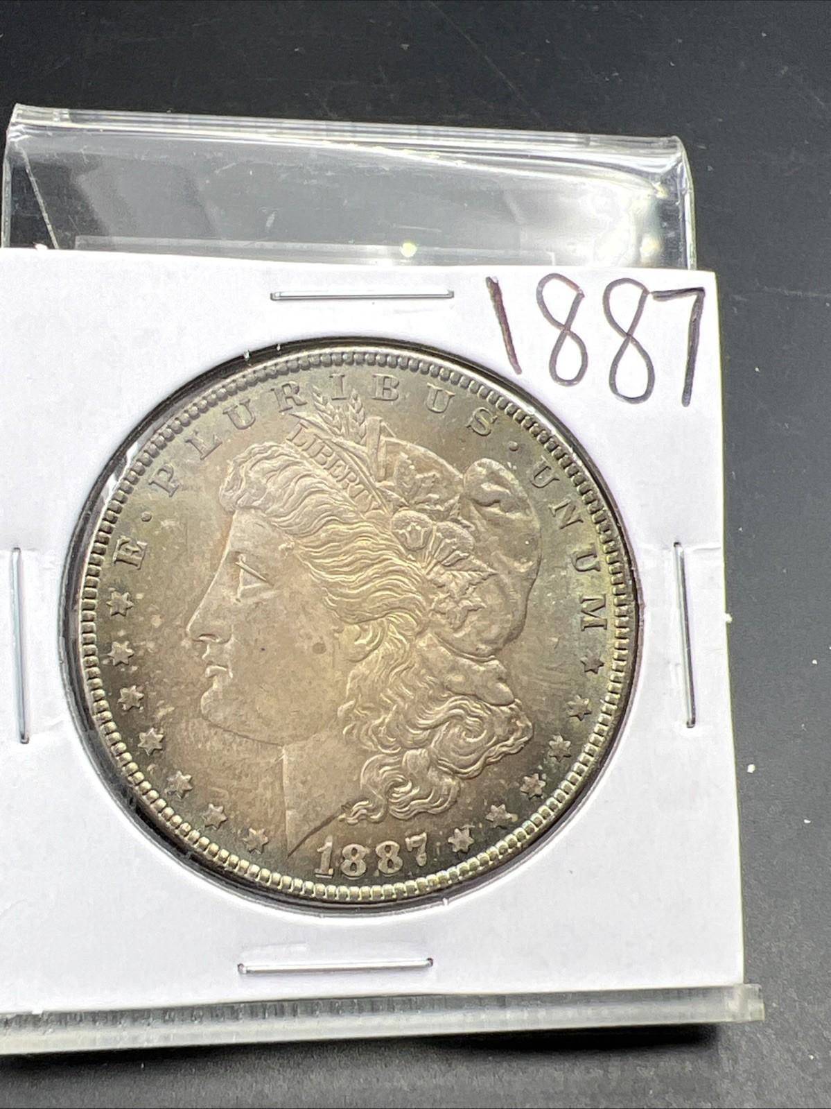 1887 P $1 Morgan Silver Dollar Coin PQ Toning Toner Choice BU UNC