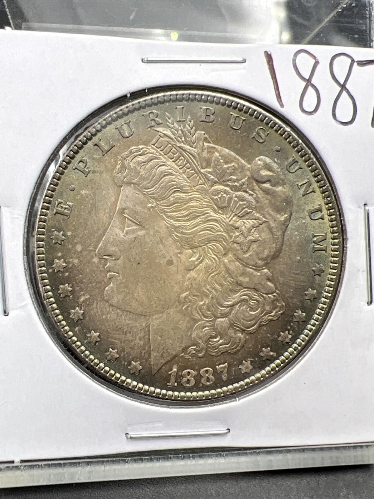 1887 P $1 Morgan Silver Dollar Coin PQ Toning Toner Choice BU UNC