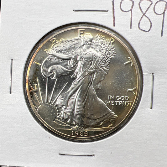 1989 1 Oz ASE American Silver Eagle Coin Gem BU UNC Nice Toning SKU#B