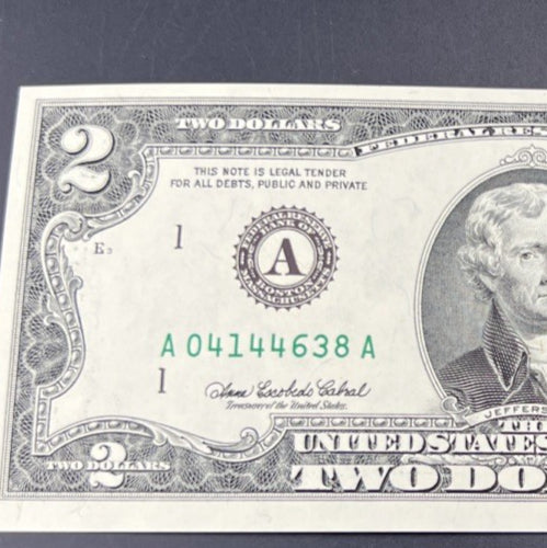 2003 A $2 Two Dollar FRN District A Boston Federal Reserve Note CH UNC #638