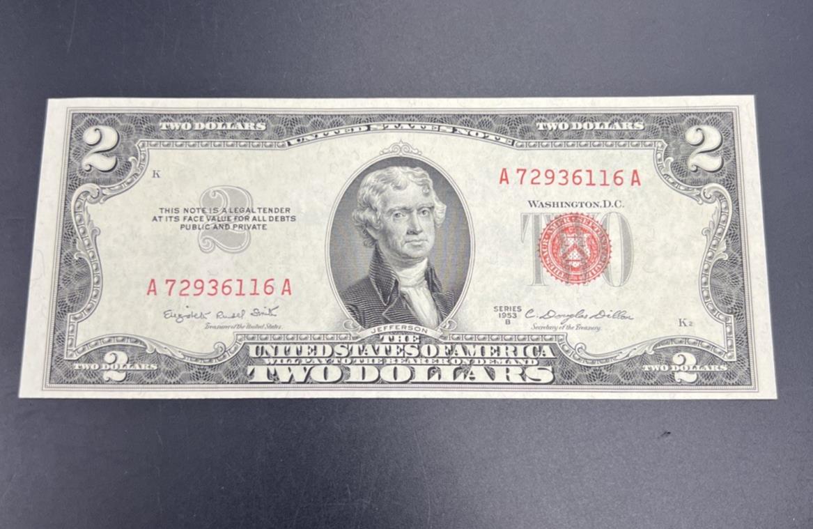 1953 B $2 Two Dollar USN United States Note CH UNC Red Seal Bill #116