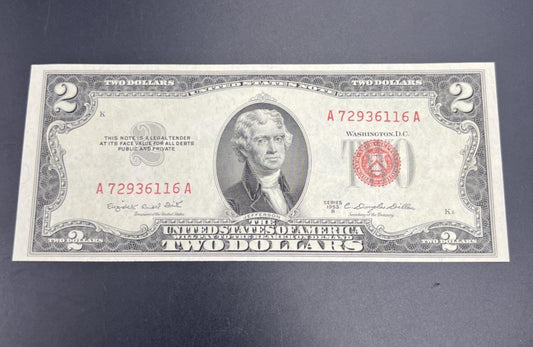 1953 B $2 Two Dollar USN United States Note CH UNC Red Seal Bill #116