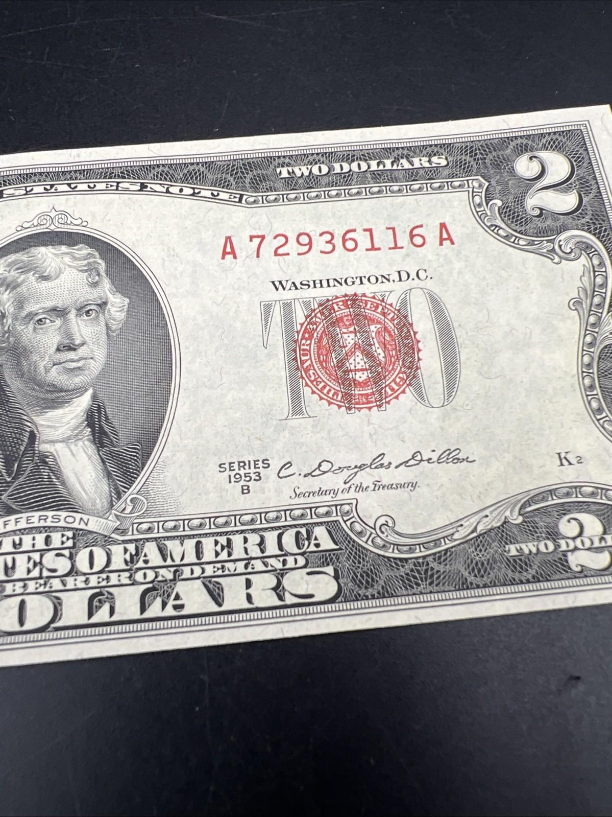 1953 B $2 Two Dollar USN United States Note CH UNC Red Seal Bill #116