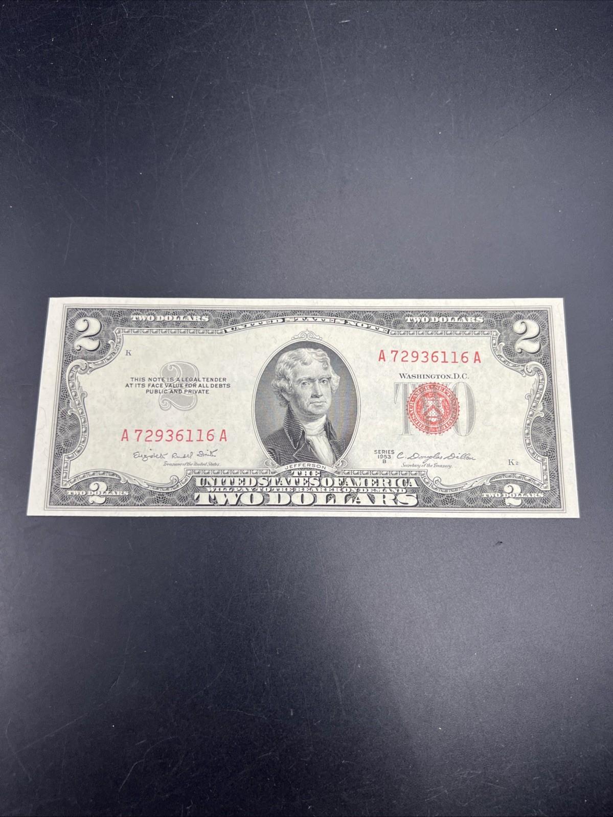 1953 B $2 Two Dollar USN United States Note CH UNC Red Seal Bill #116