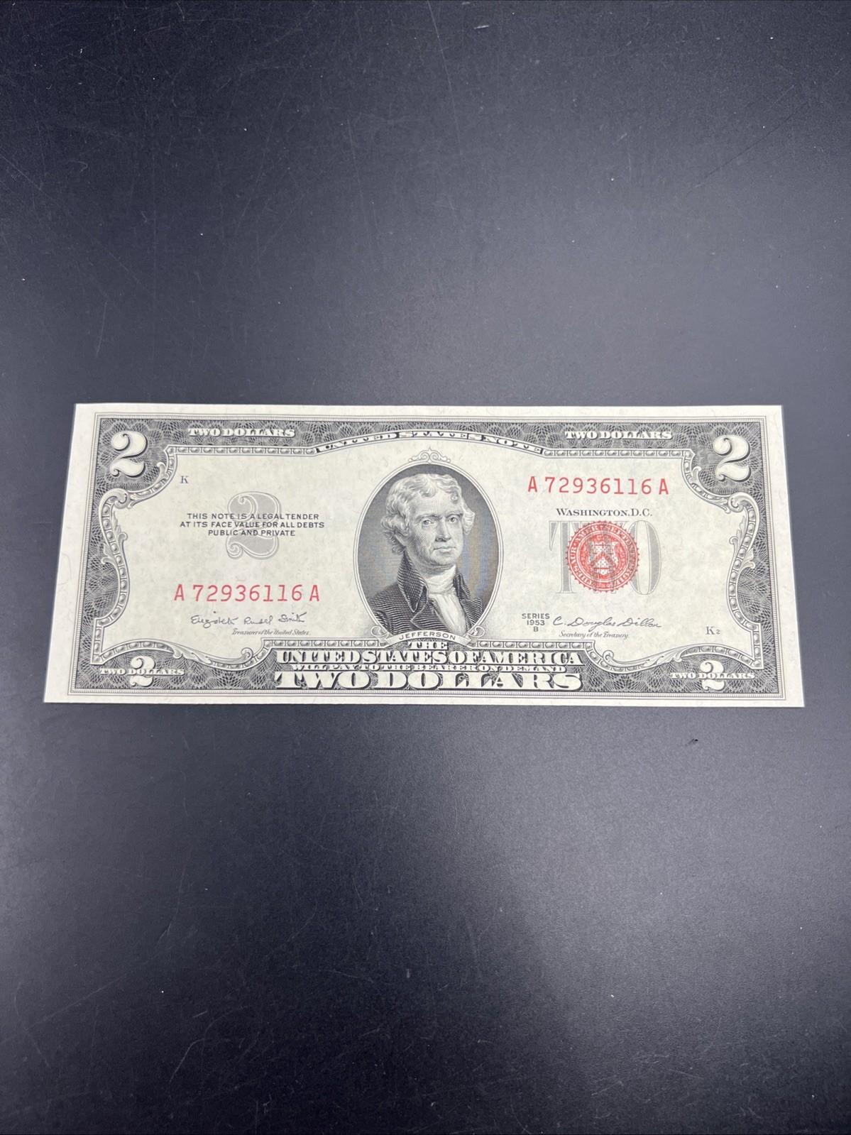 1953 B $2 Two Dollar USN United States Note CH UNC Red Seal Bill #116