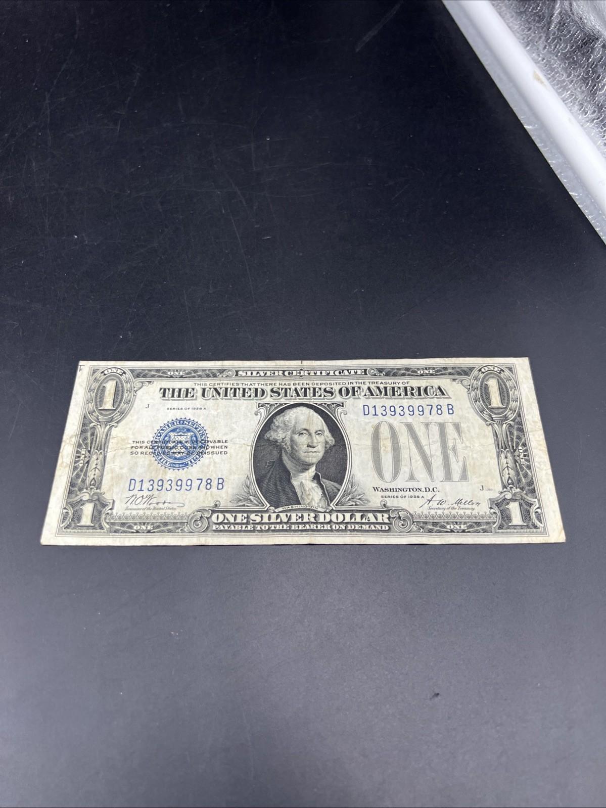 1928 A $1 One Dollar Funny Back US Silver Certificate Blue Seal Fine Circ #978