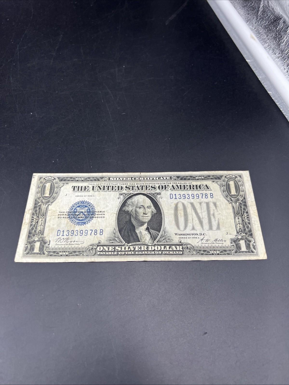 1928 A $1 One Dollar Funny Back US Silver Certificate Blue Seal Fine Circ #978