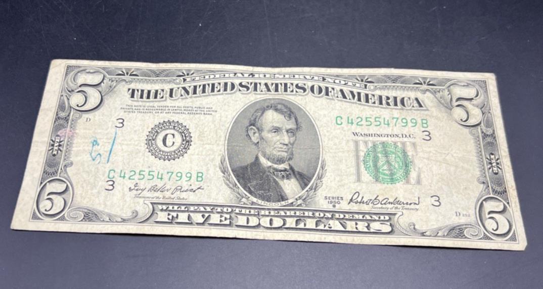 1950 B $5 FRN Federal Reserve Note VG Very Good Circ #799