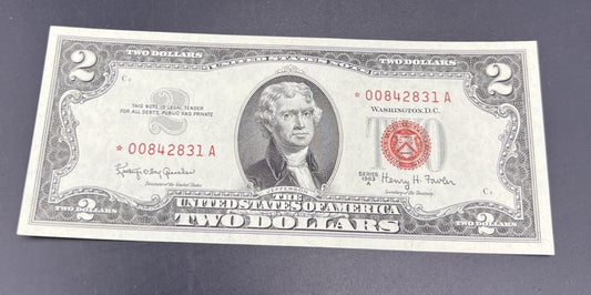 1963 A * Star $2 USN United States Note Legal Tender Bill Choice UNC #831