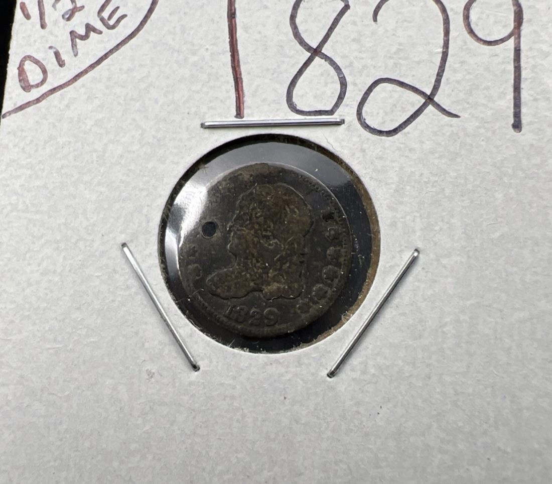 1829 Capped Bust Head Half Dime Coin VG / Fine Details Holed Toned