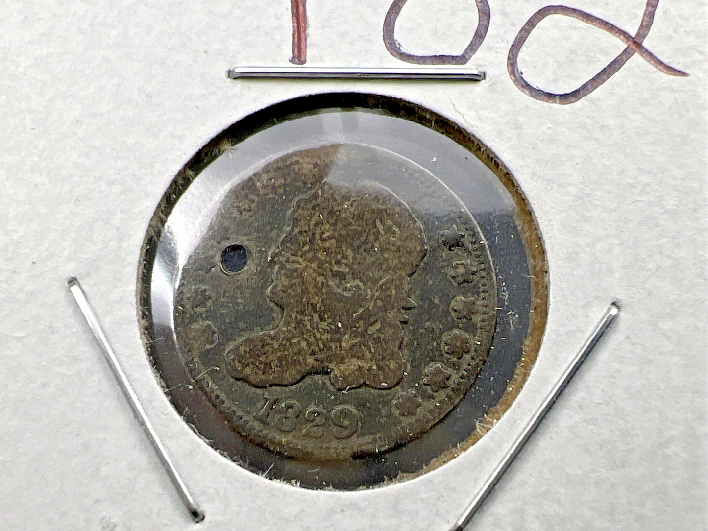 1829 Capped Bust Head Half Dime Coin VG / Fine Details Holed Toned