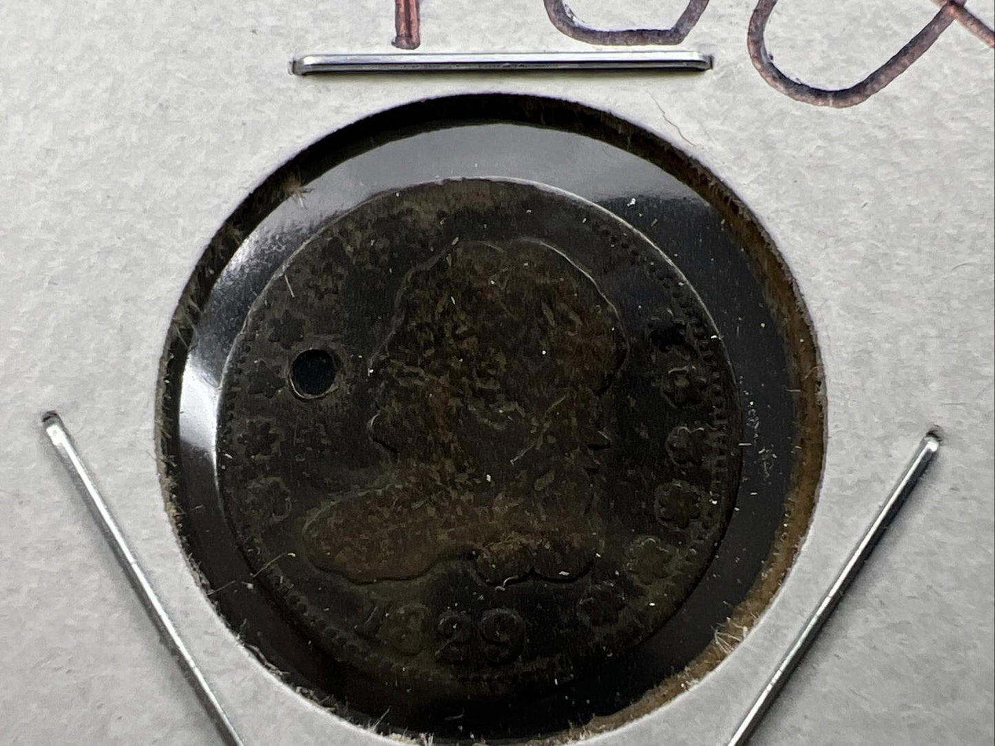 1829 Capped Bust Head Half Dime Coin VG / Fine Details Holed Toned