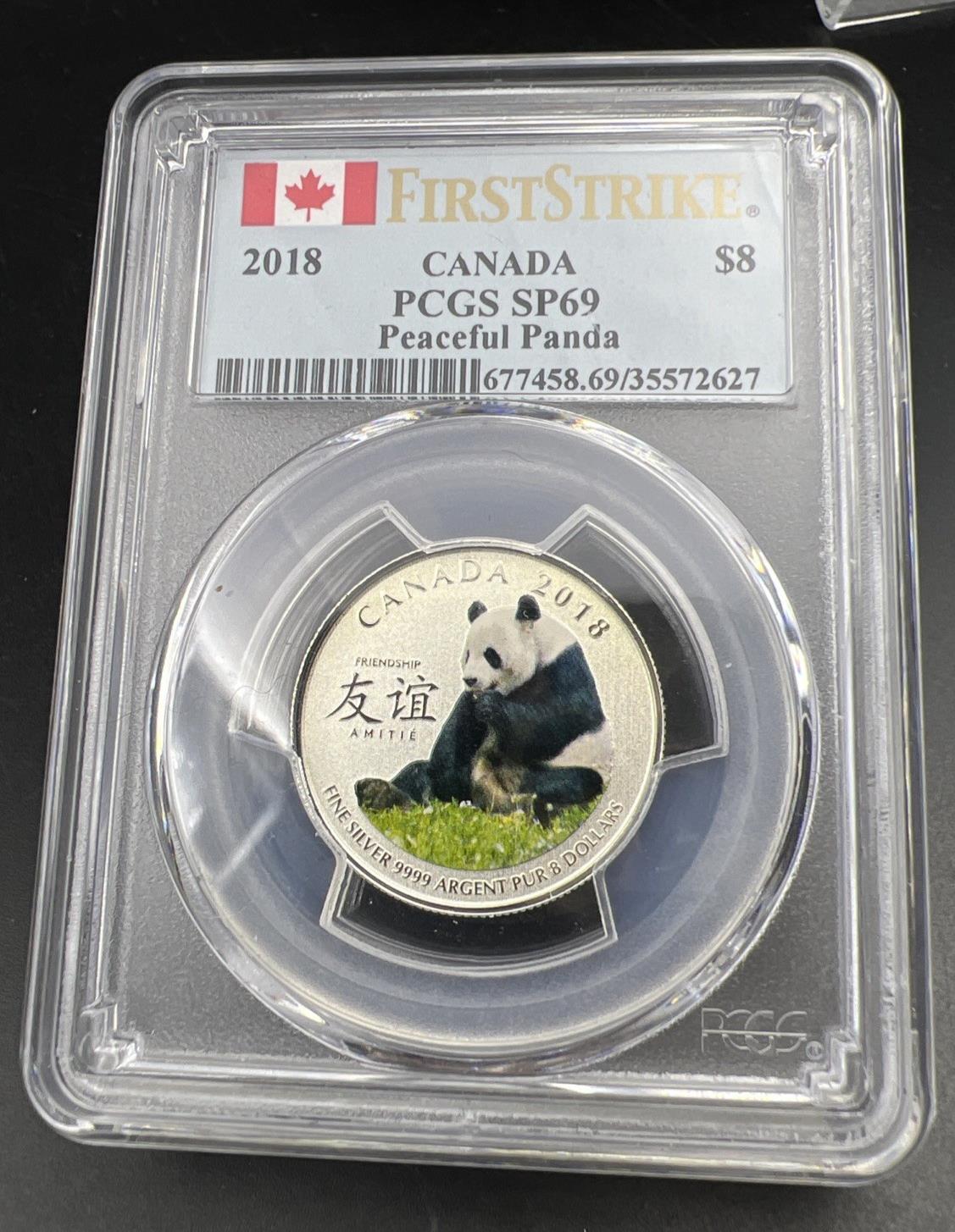 2018 $8 Canada Pure Silver Peaceful Panda Coin PCGS SP69 First Strike
