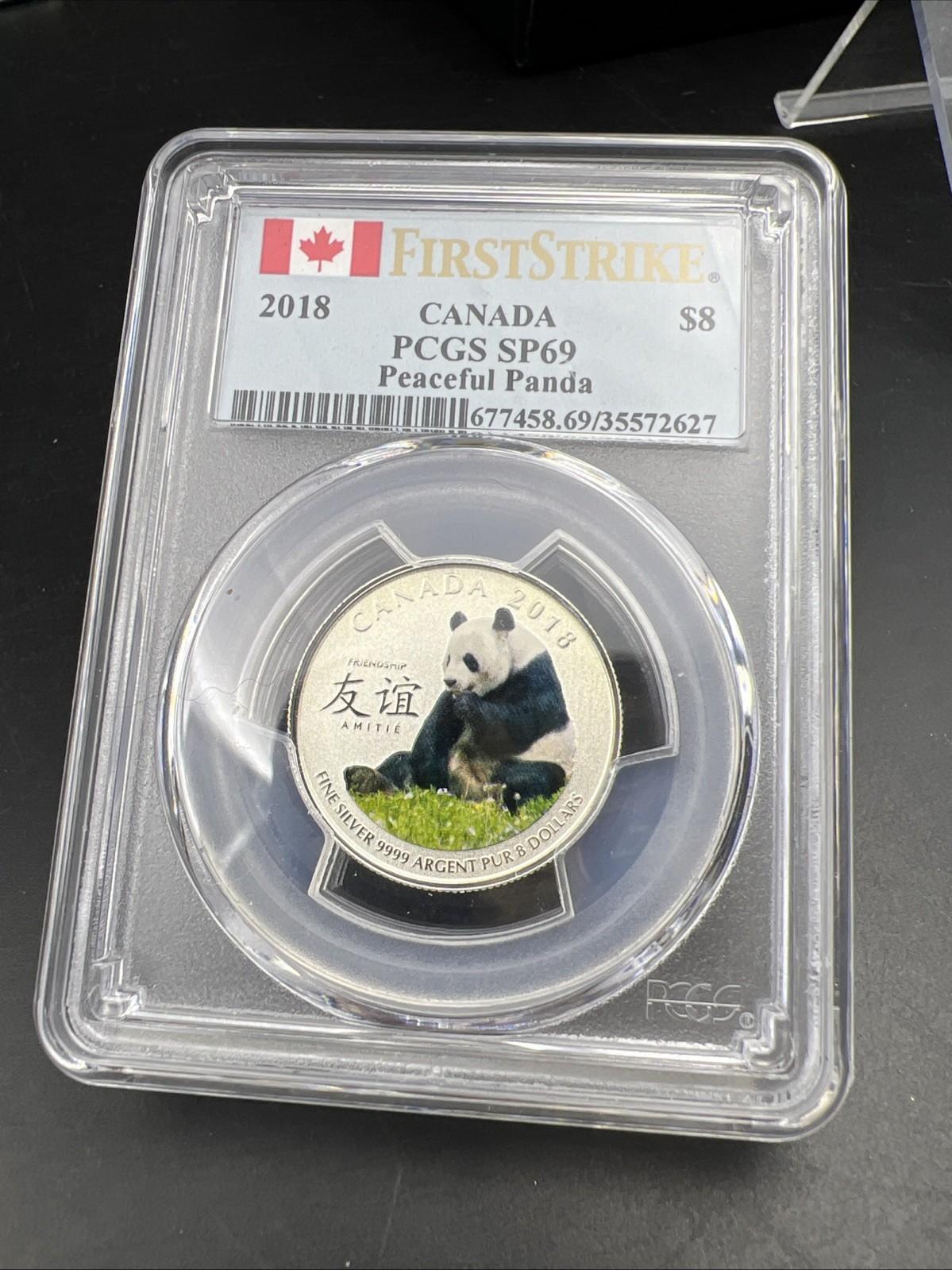 2018 $8 Canada Pure Silver Peaceful Panda Coin PCGS SP69 First Strike