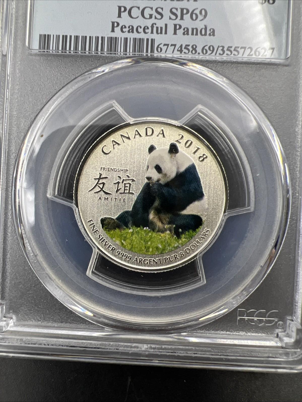 2018 $8 Canada Pure Silver Peaceful Panda Coin PCGS SP69 First Strike