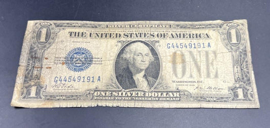 1928 $1 One Dollar Funny Back US Silver Certificate Blue Seal Cull Very Circ #91