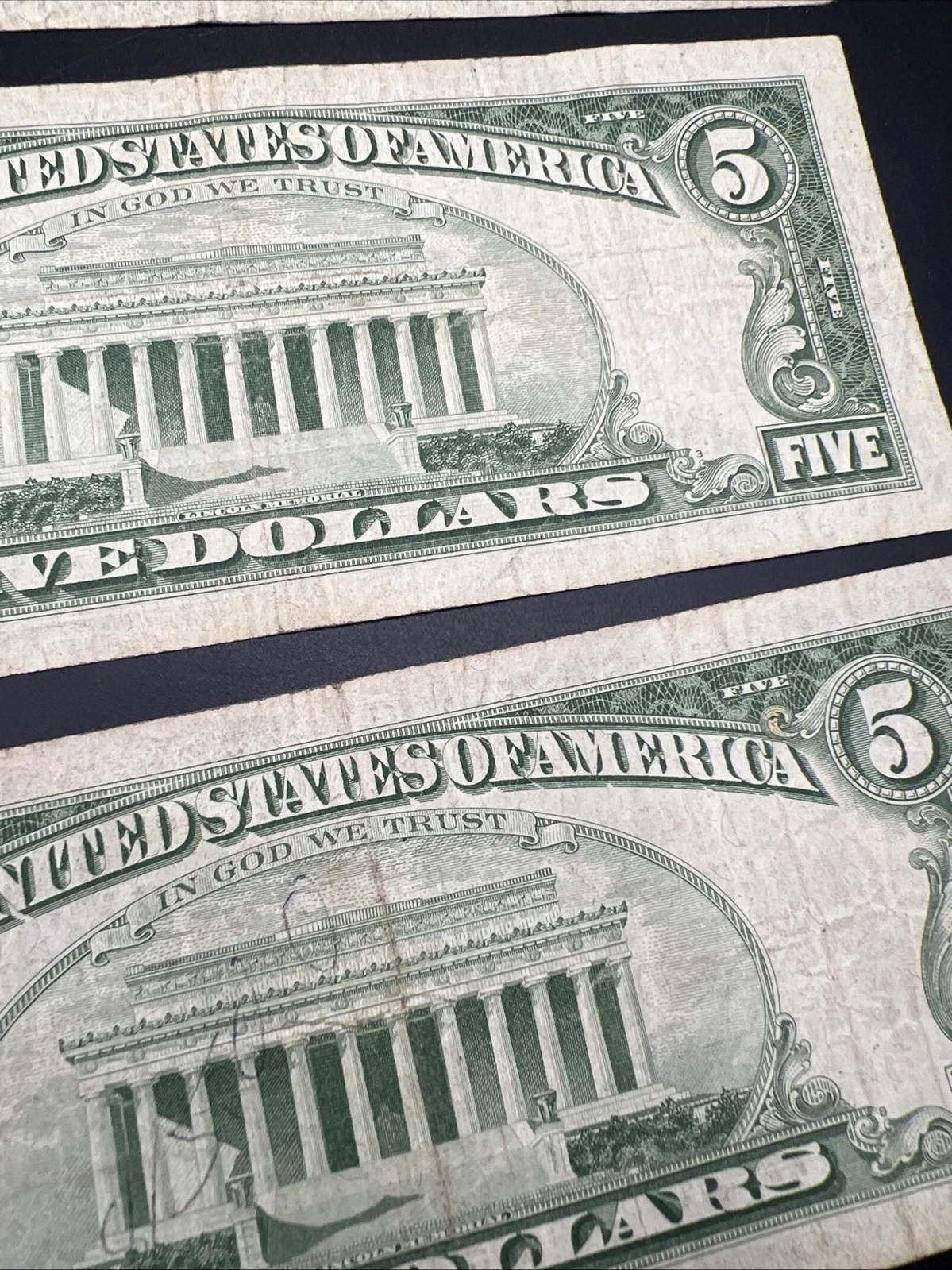 Lot of 5 1963 $5 Legal Tender United States Notes Red Seals VG  / Fine #552