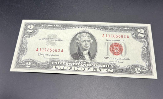 1963 $2 Two Dollar USN United States Note #111 CH UNC Neat Serial # Red Seal