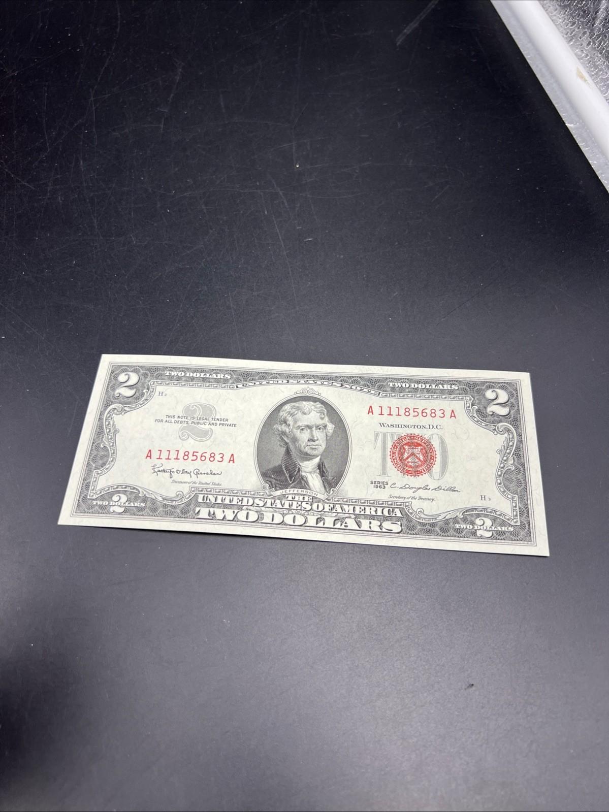 1963 $2 Two Dollar USN United States Note #111 CH UNC Neat Serial # Red Seal