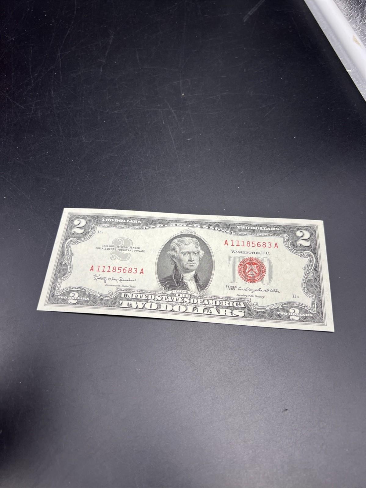 1963 $2 Two Dollar USN United States Note #111 CH UNC Neat Serial # Red Seal