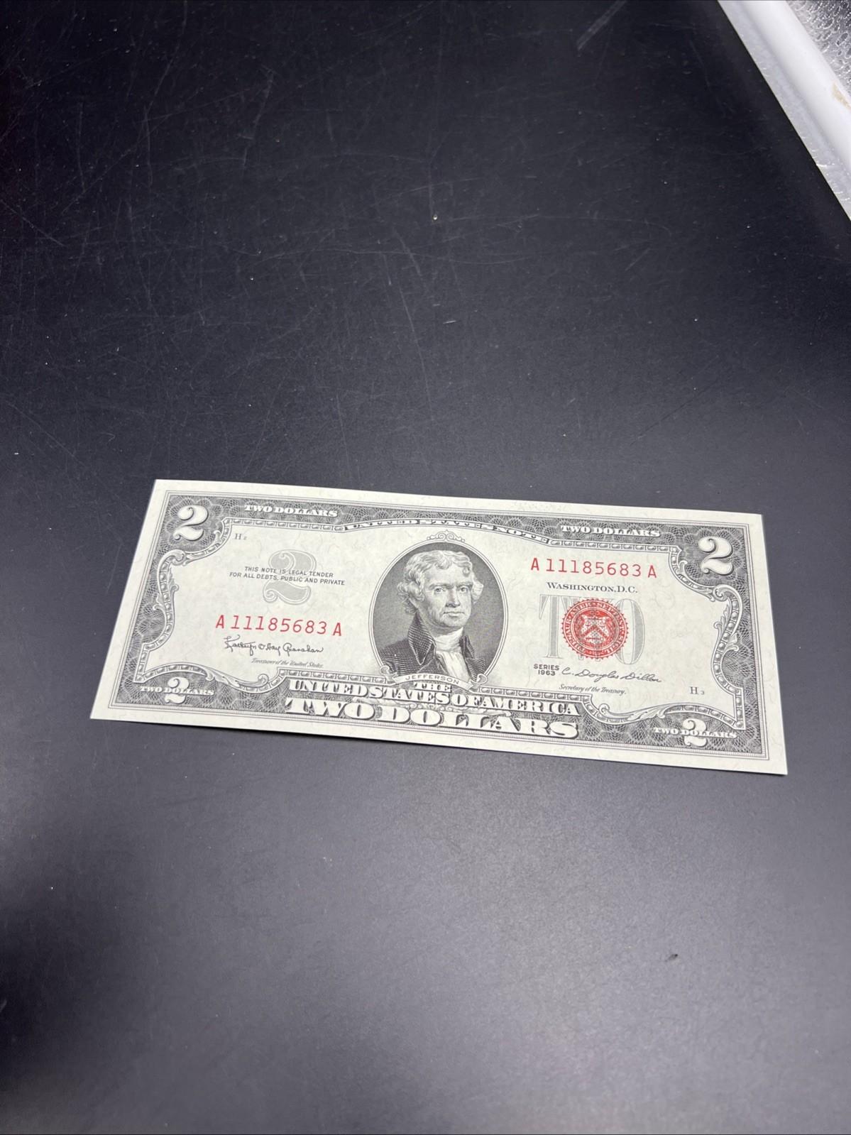 1963 $2 Two Dollar USN United States Note #111 CH UNC Neat Serial # Red Seal