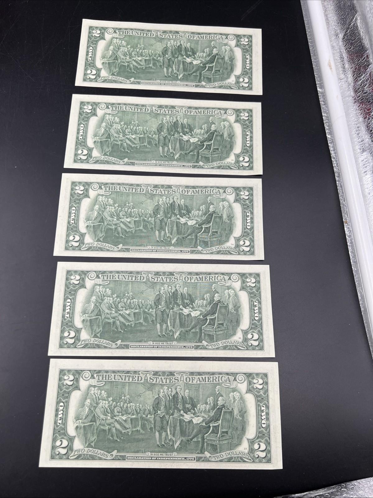 5 Consecutive 1976 $2 Two Dollar FRN Bicentennial Federal Reserve Notes CH UNC #