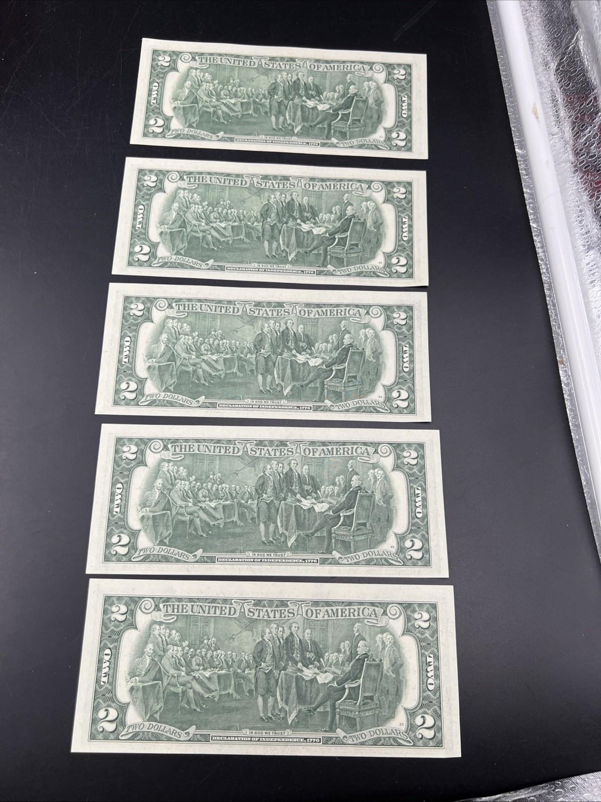 5 Consecutive 1976 $2 Two Dollar FRN Bicentennial Federal Reserve Notes CH UNC #