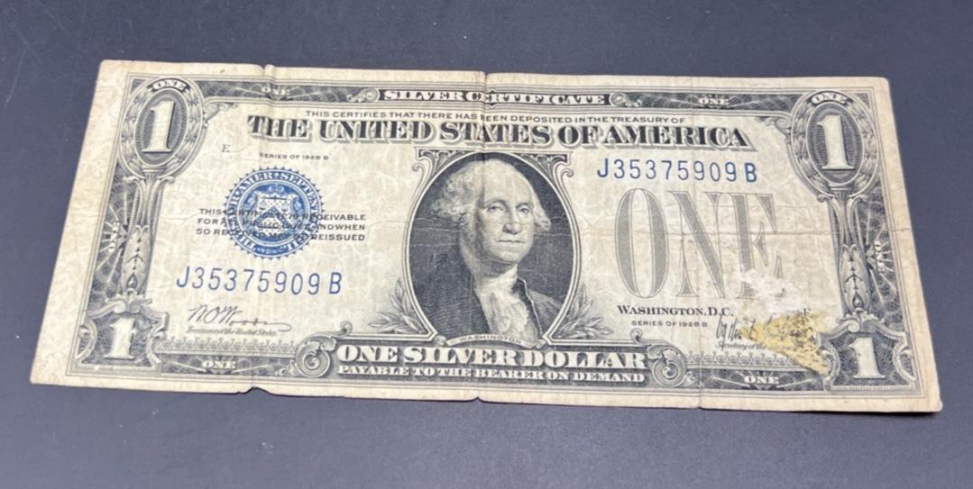 1928 $1 One Dollar Funny Back US Silver Certificate Blue Seal Cull Very Circ #09