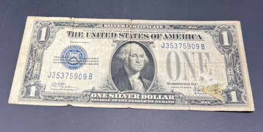 1928 $1 One Dollar Funny Back US Silver Certificate Blue Seal Cull Very Circ #09
