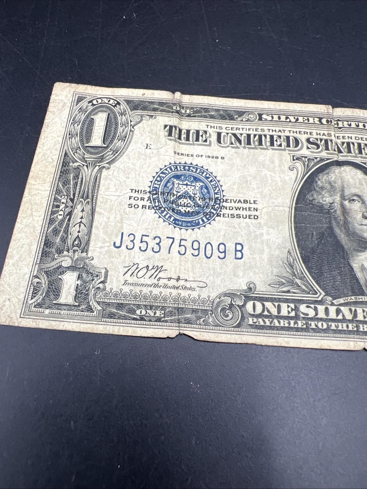 1928 $1 One Dollar Funny Back US Silver Certificate Blue Seal Cull Very Circ #09