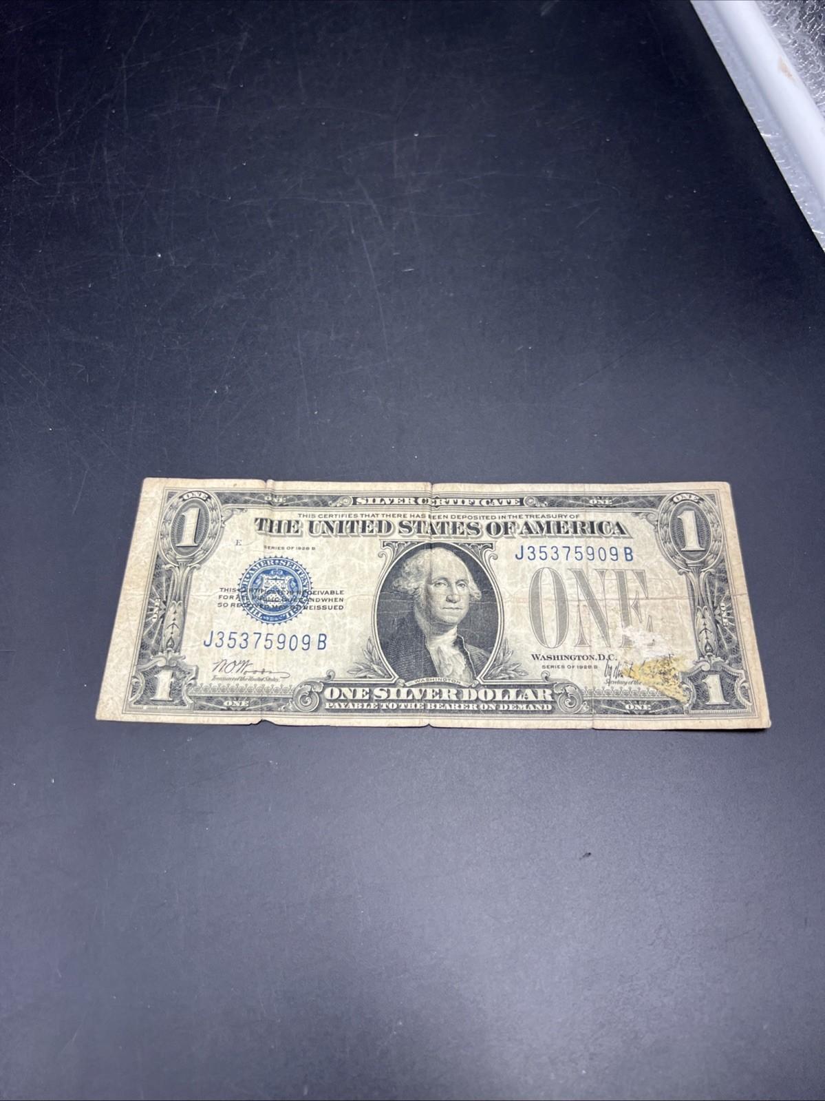 1928 $1 One Dollar Funny Back US Silver Certificate Blue Seal Cull Very Circ #09