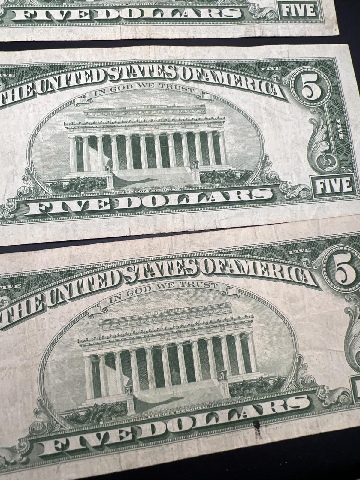 Lot of 5 1963 $5 Legal Tender United States Notes Red Seals CH Fine #209