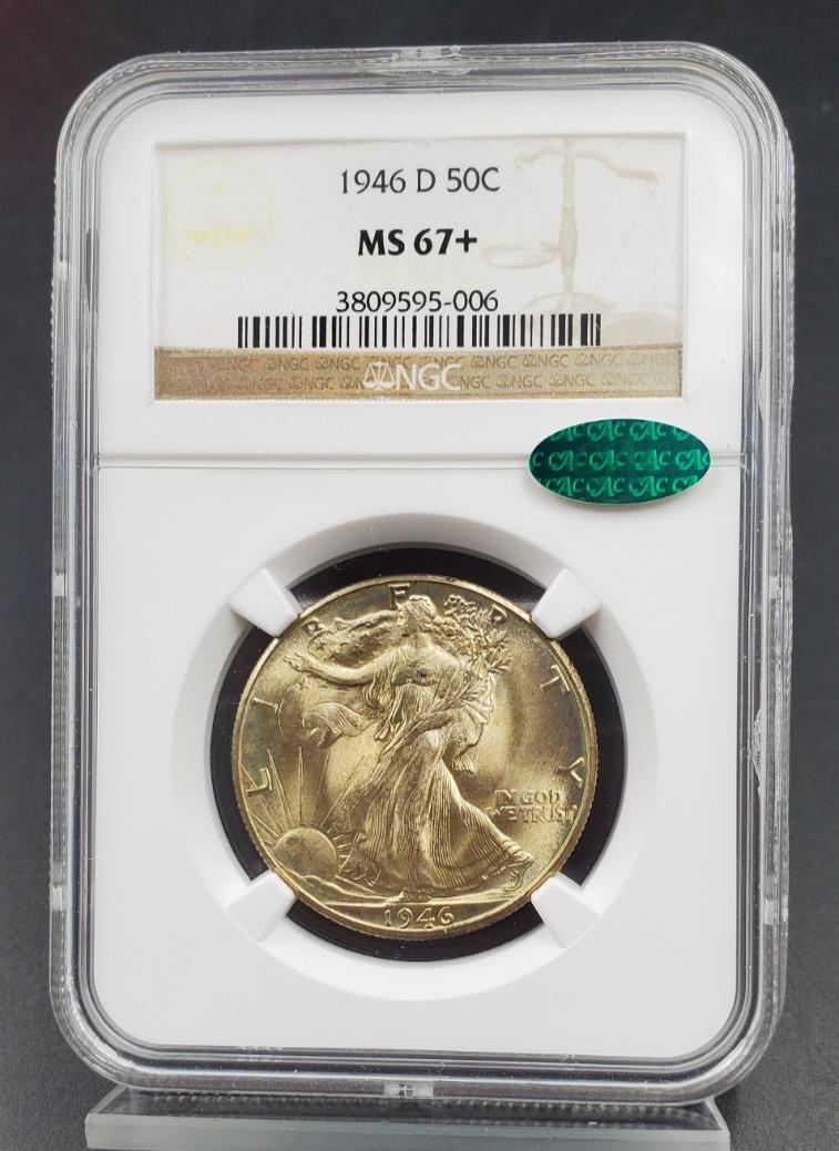 1946 D 50c Walking Liberty Half Dollar NGC MS67 + CAC