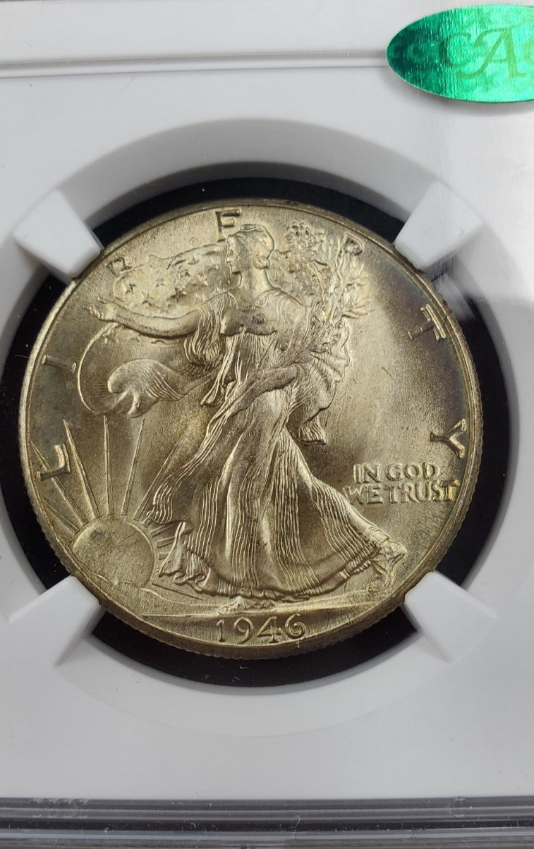 1946 D 50c Walking Liberty Half Dollar NGC MS67 + CAC