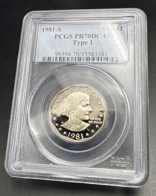 1981 S $1 SBA Susan B Anthony Dollar PCGS PR70 DCAM Type 1 Variety Some Tone #81