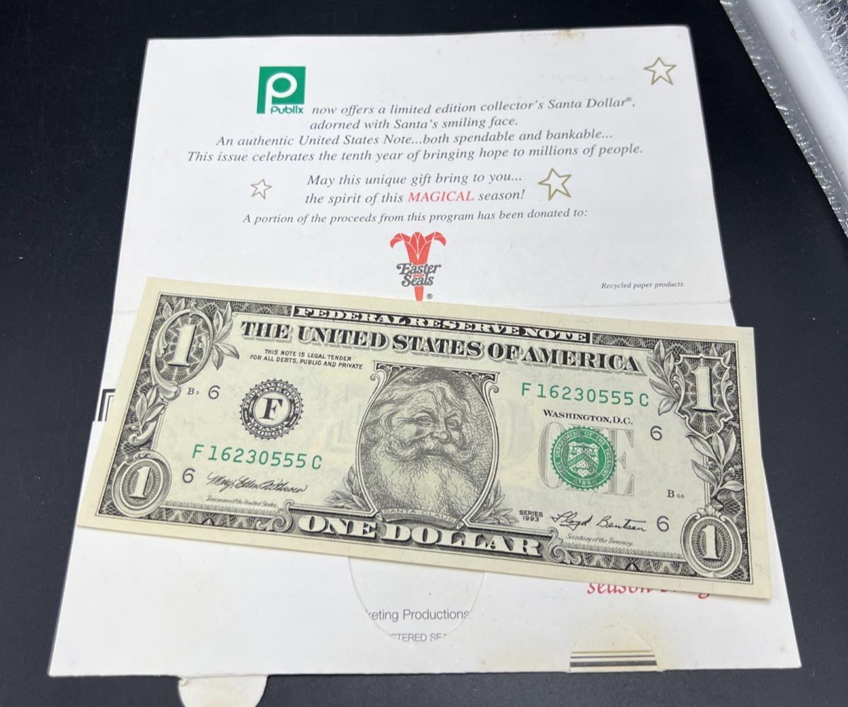 1993 $1 FRN Santa Dollar Federal Reserve Note UNC #555