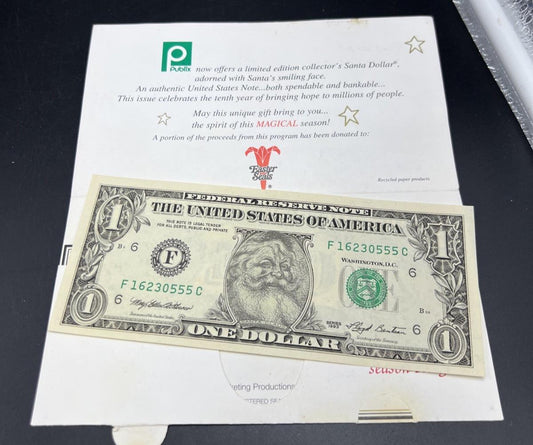 1993 $1 FRN Santa Dollar Federal Reserve Note UNC #555