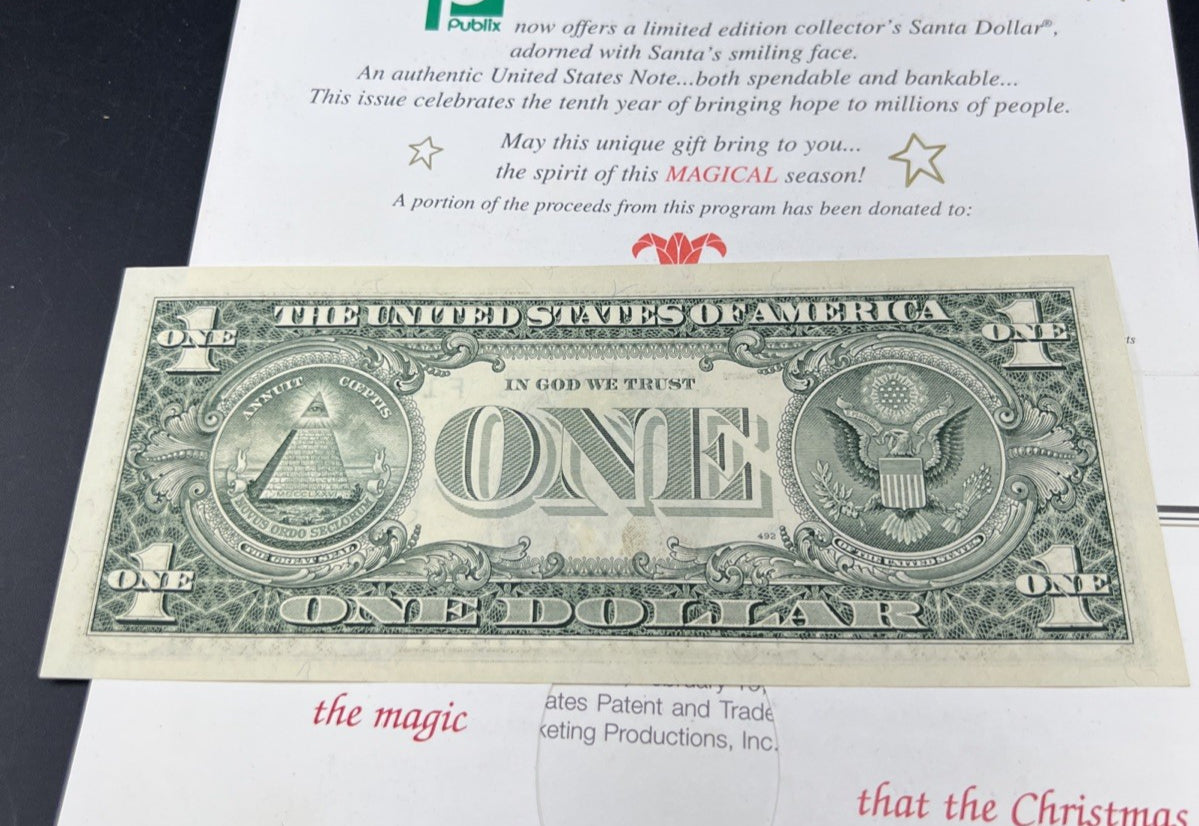 1993 $1 FRN Santa Dollar Federal Reserve Note UNC #555