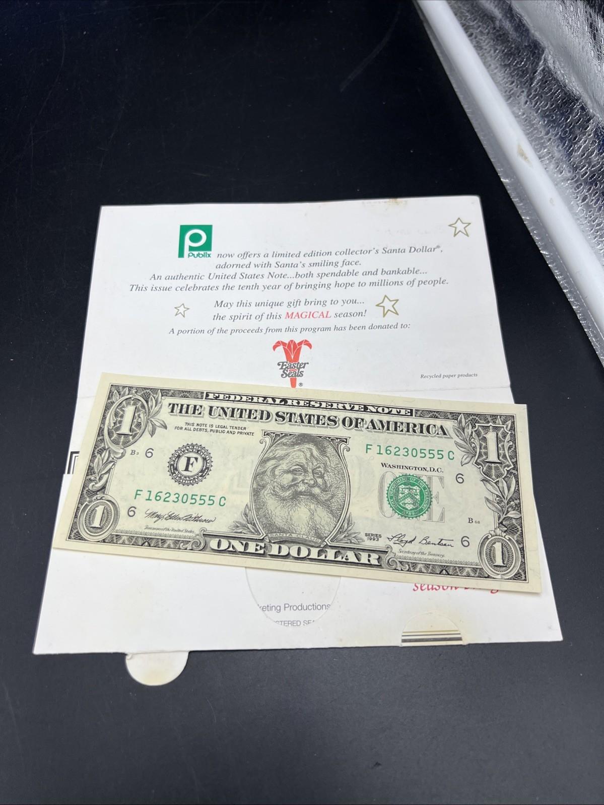 1993 $1 FRN Santa Dollar Federal Reserve Note UNC #555