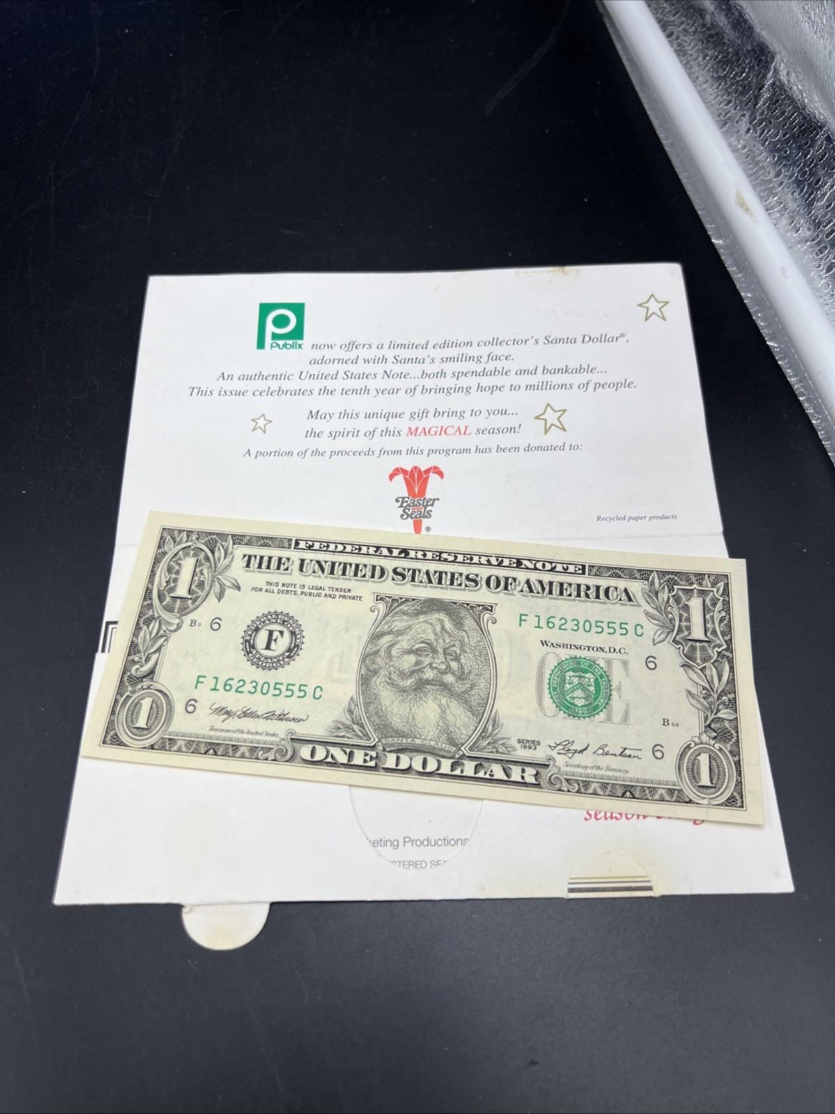 1993 $1 FRN Santa Dollar Federal Reserve Note UNC #555