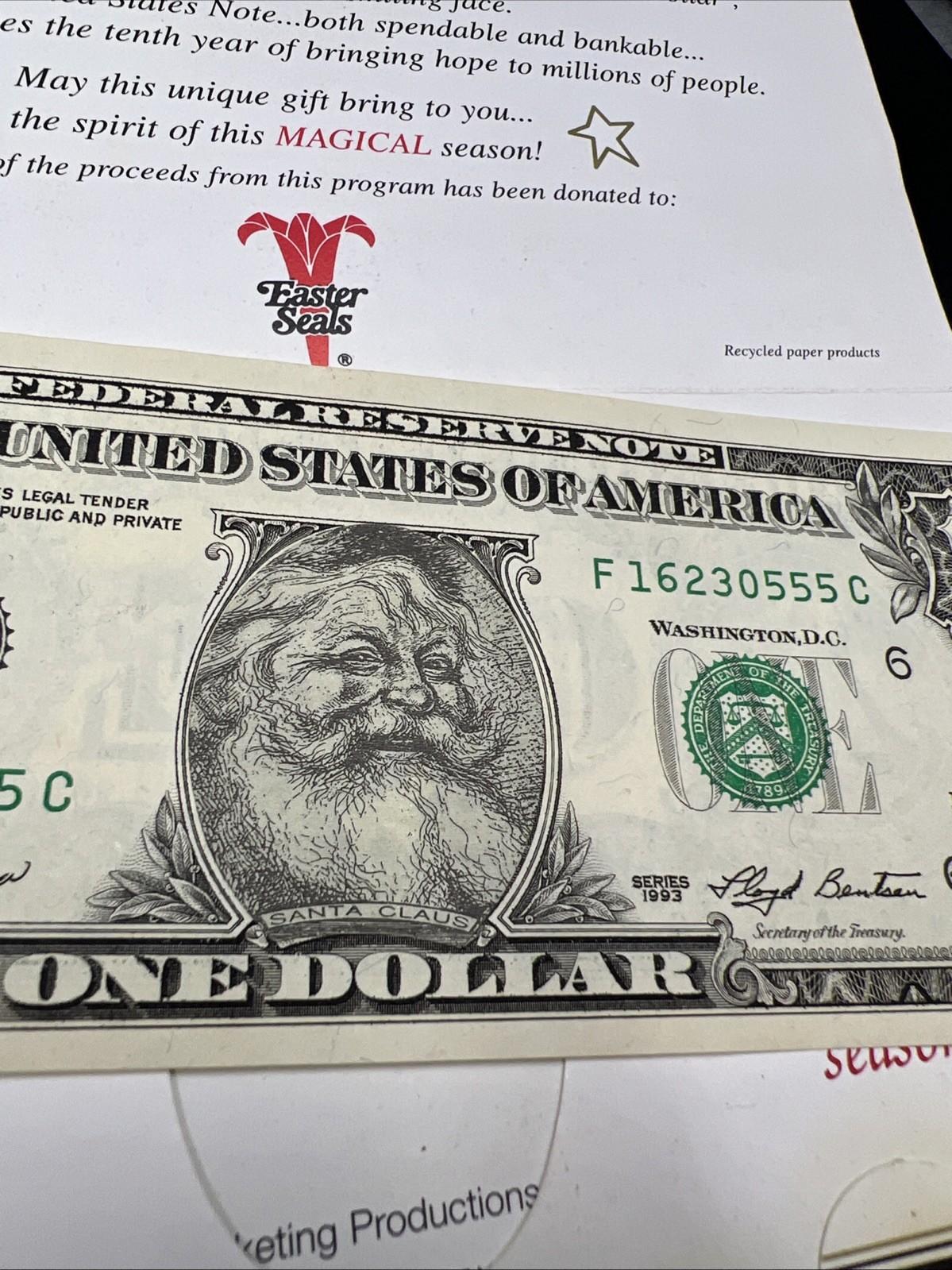 1993 $1 FRN Santa Dollar Federal Reserve Note UNC #555