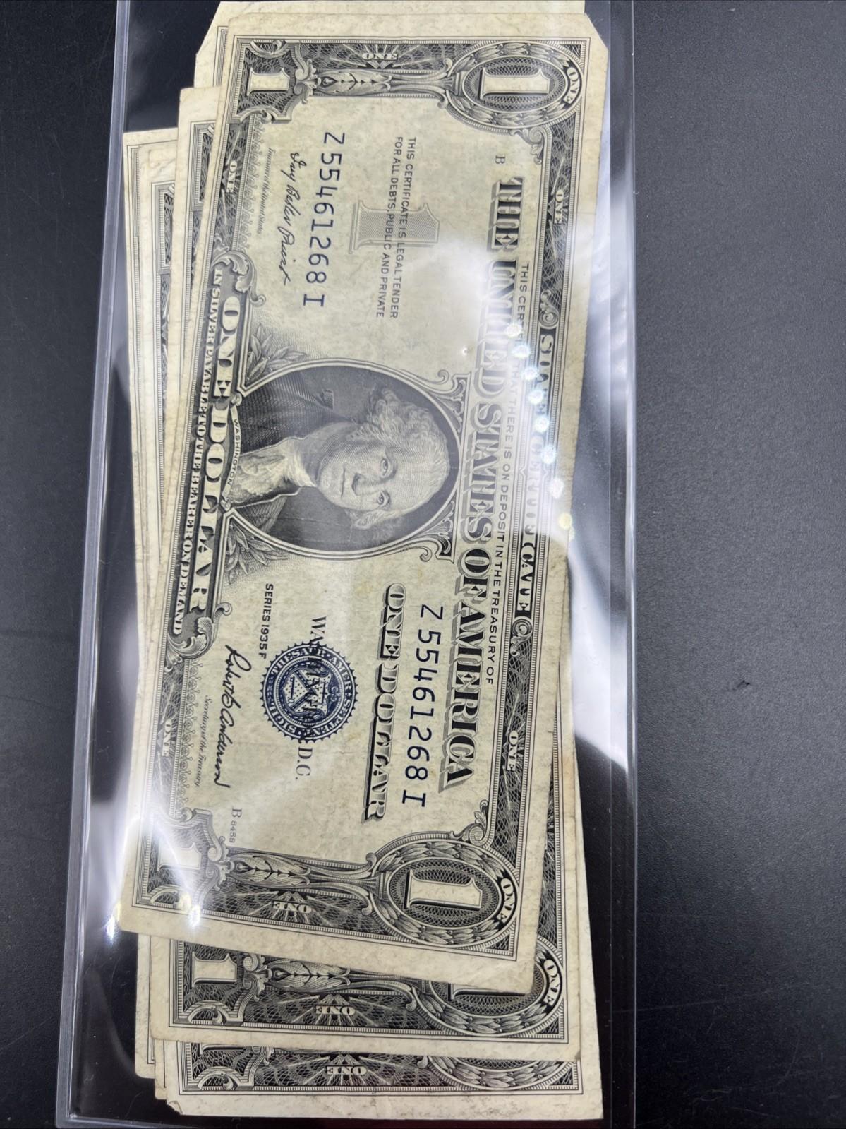 Lot of 8 1935 $1 One Dollar Blue Seal Silver Certificates Fine + Conditions